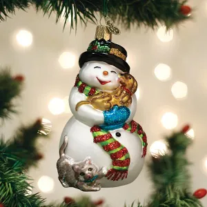 Snowman With Playful Pets