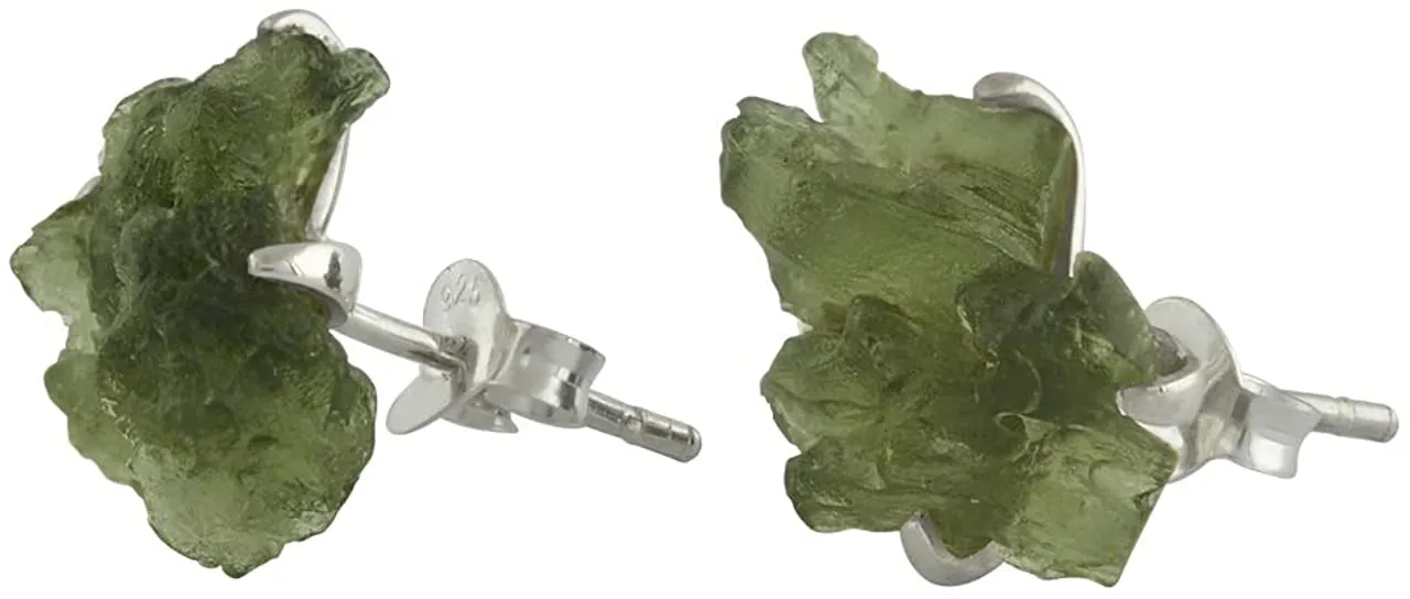 Starborn Creations Moldavite Rough Gemstone Post style earring 925 Sterling Silver