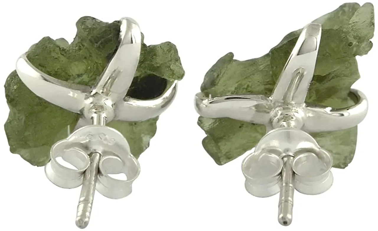 Starborn Creations Moldavite Rough Gemstone Post style earring 925 Sterling Silver