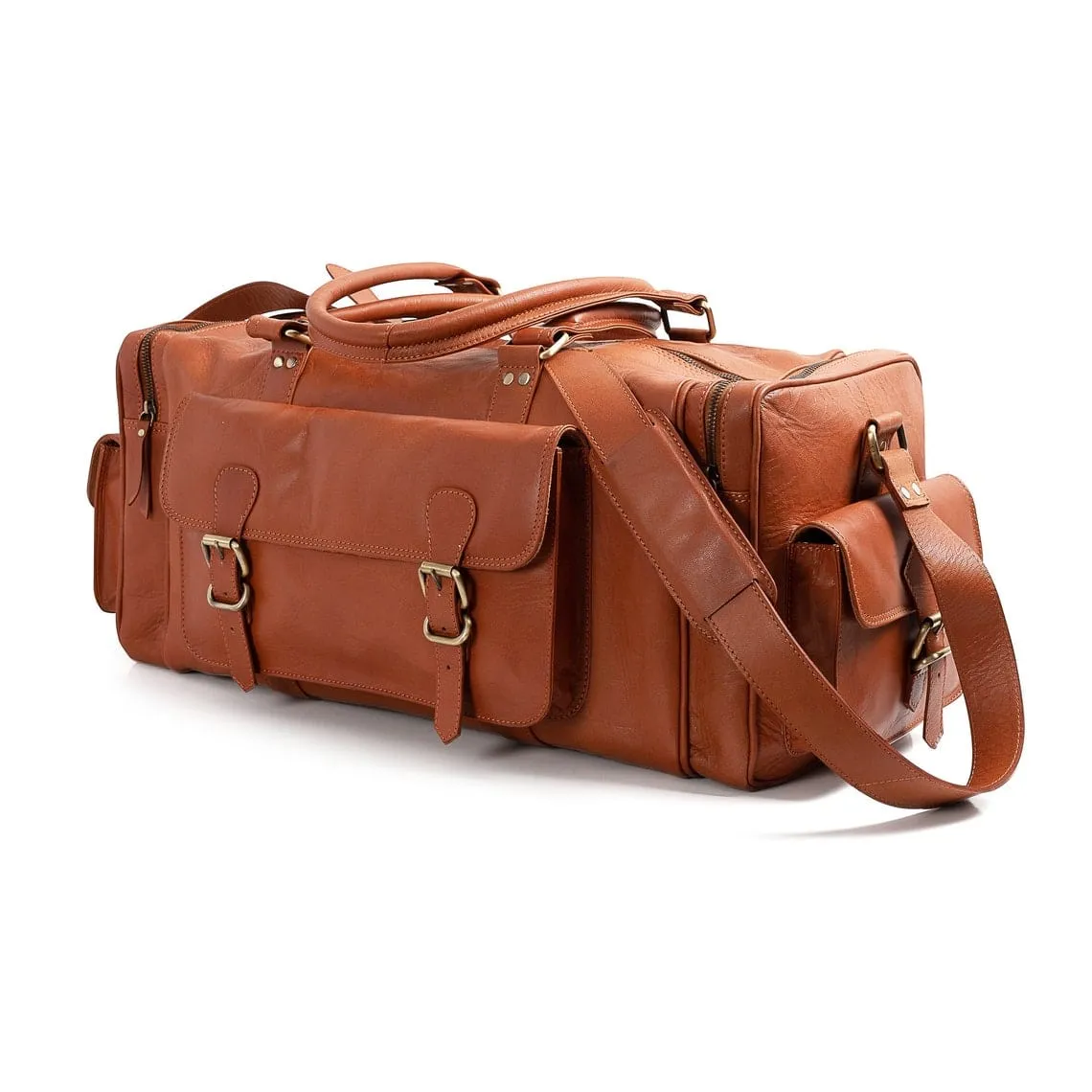 Tan Leather Duffle Bag