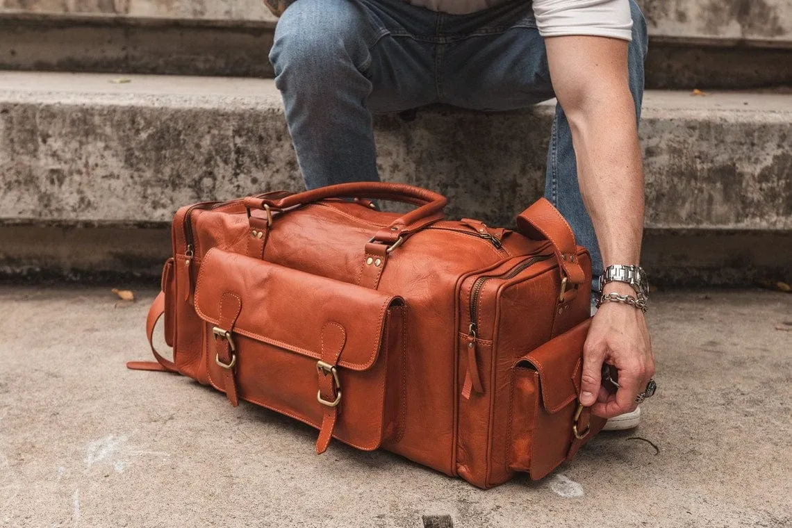 Tan Leather Duffle Bag