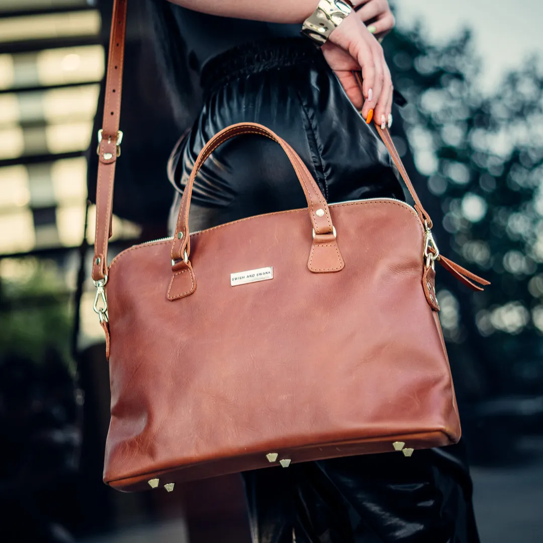 The Slim Ladies Leather Briefcase - Warm Tan