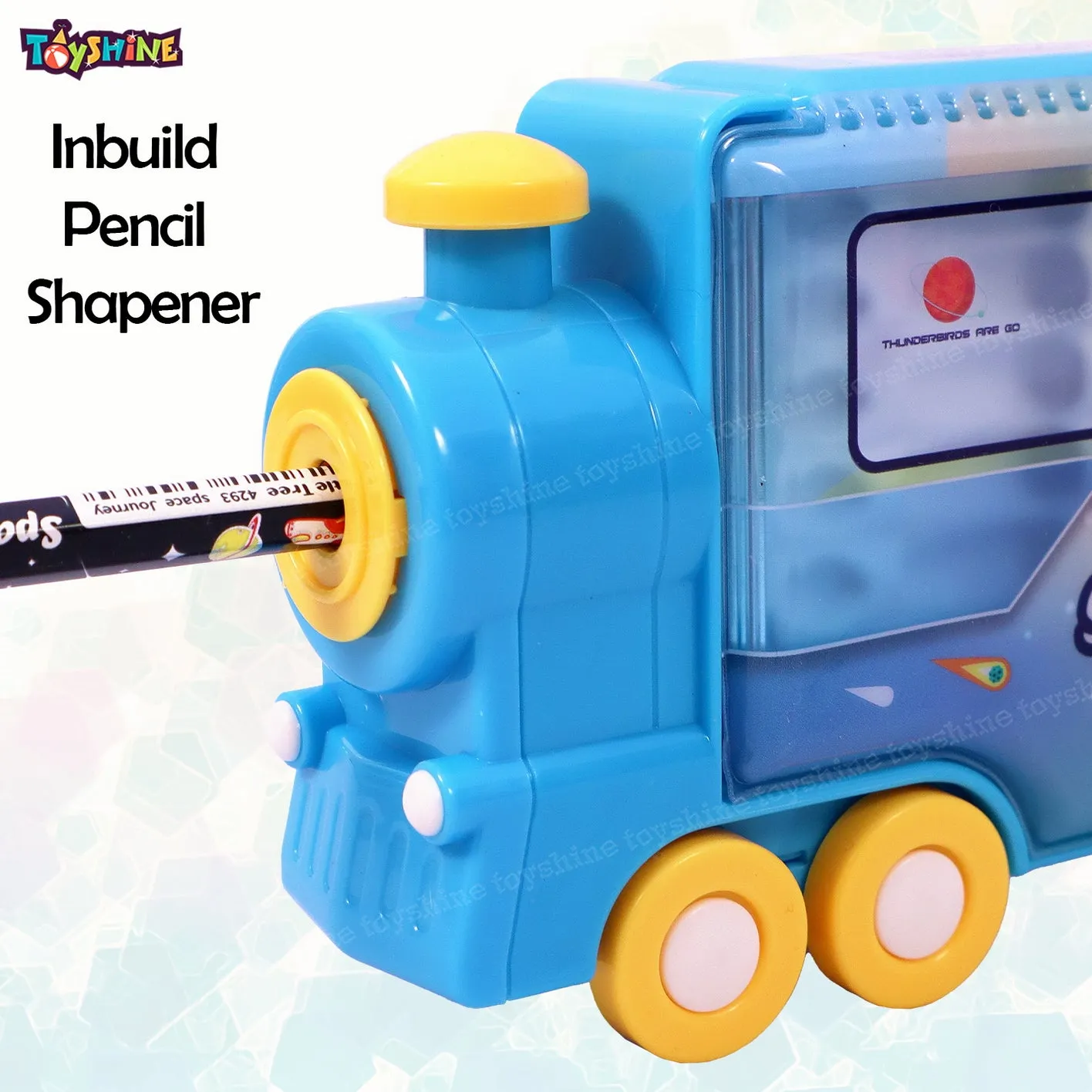 Toyshine Train Pencil Box with Moving Tyres and Sharpner for Kids - Pink / Blue