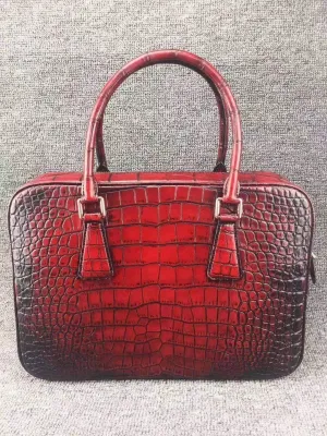 Vintage Crocodile Skin Leather Briefcase, Wind Red