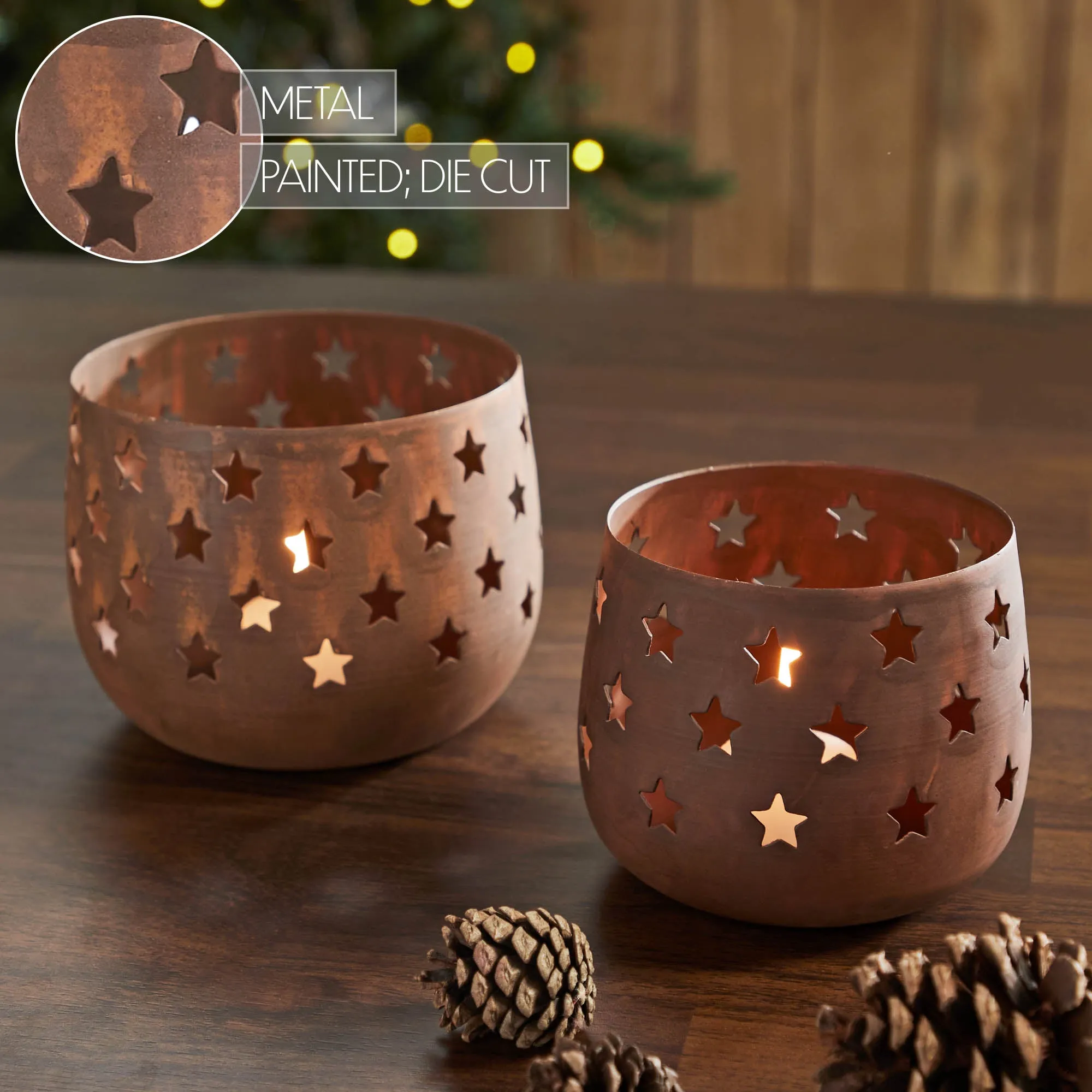 Votive Candle Holder Stars Rust Set of 2