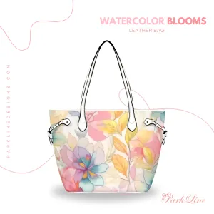 Watercolor Blooms Leather Bag | Pastel Floral Watercolor Pattern | Perfect Gift for Her | Elegant & Durable Fashion Tote