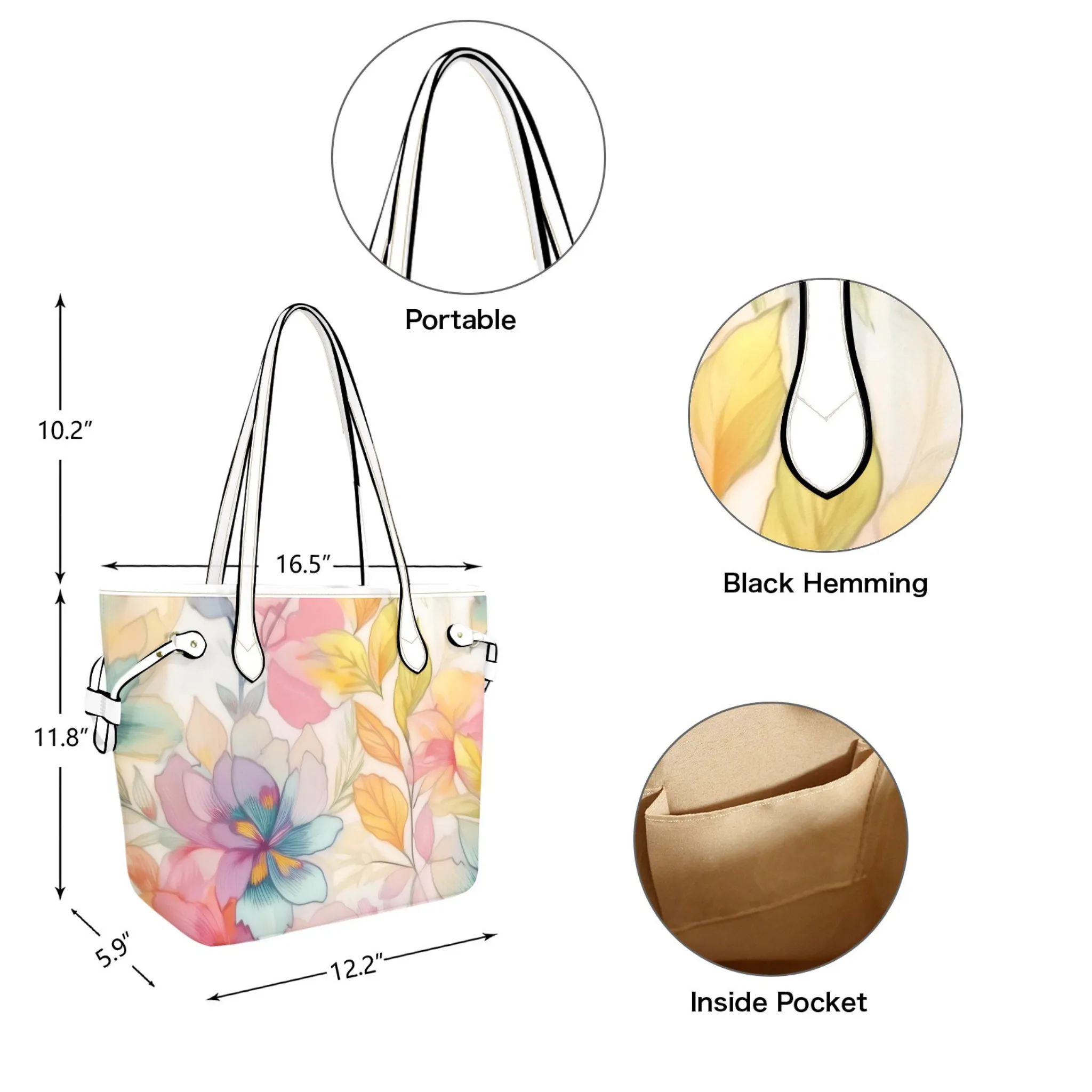 Watercolor Blooms Leather Bag | Pastel Floral Watercolor Pattern | Perfect Gift for Her | Elegant & Durable Fashion Tote