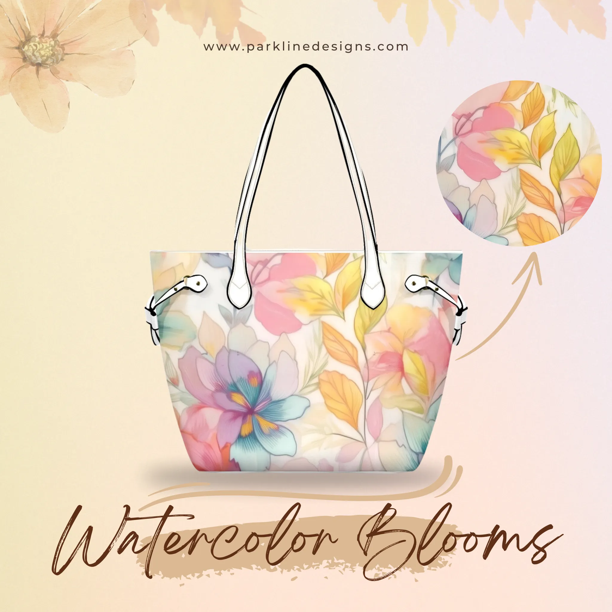 Watercolor Blooms Leather Bag | Pastel Floral Watercolor Pattern | Perfect Gift for Her | Elegant & Durable Fashion Tote