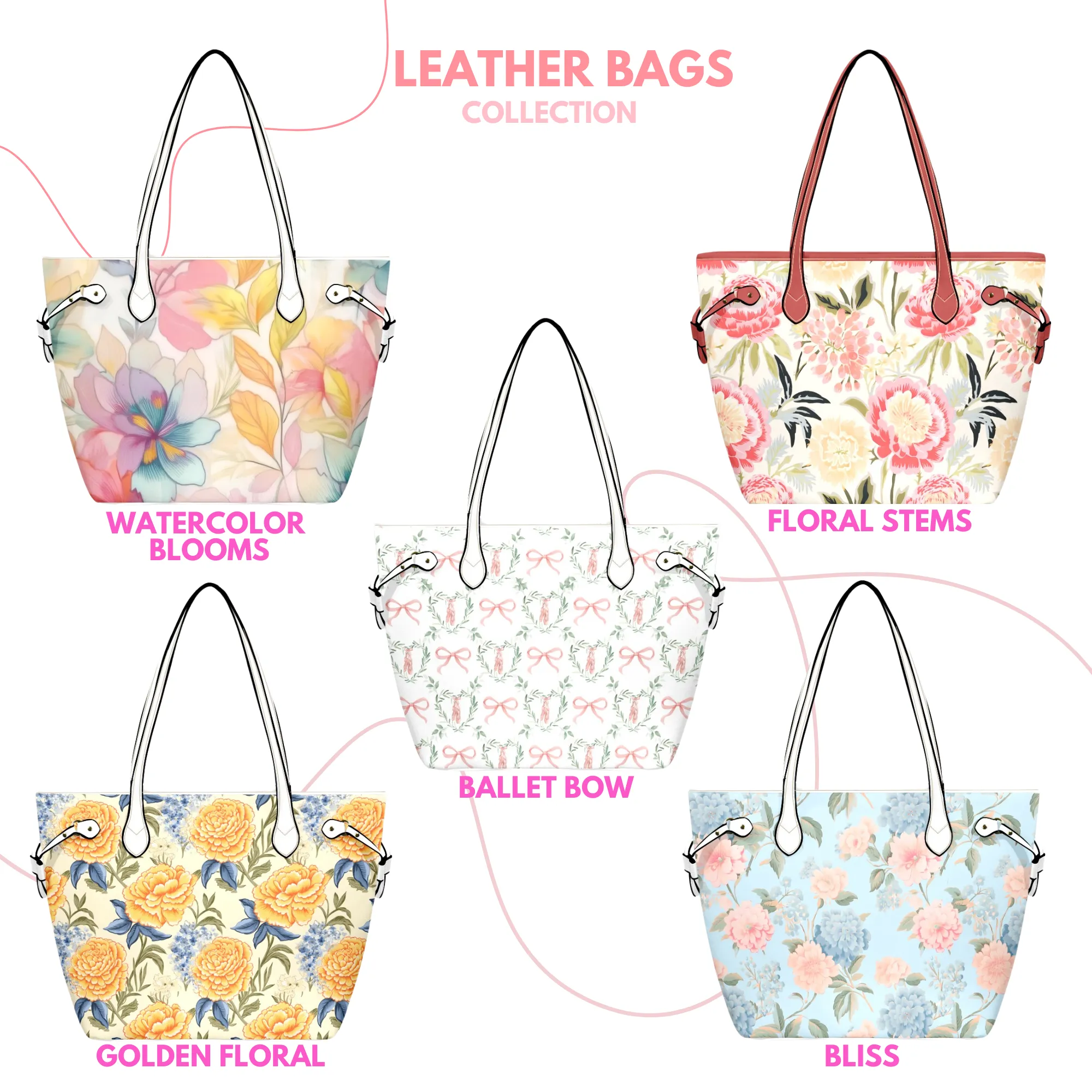 Watercolor Blooms Leather Bag | Pastel Floral Watercolor Pattern | Perfect Gift for Her | Elegant & Durable Fashion Tote