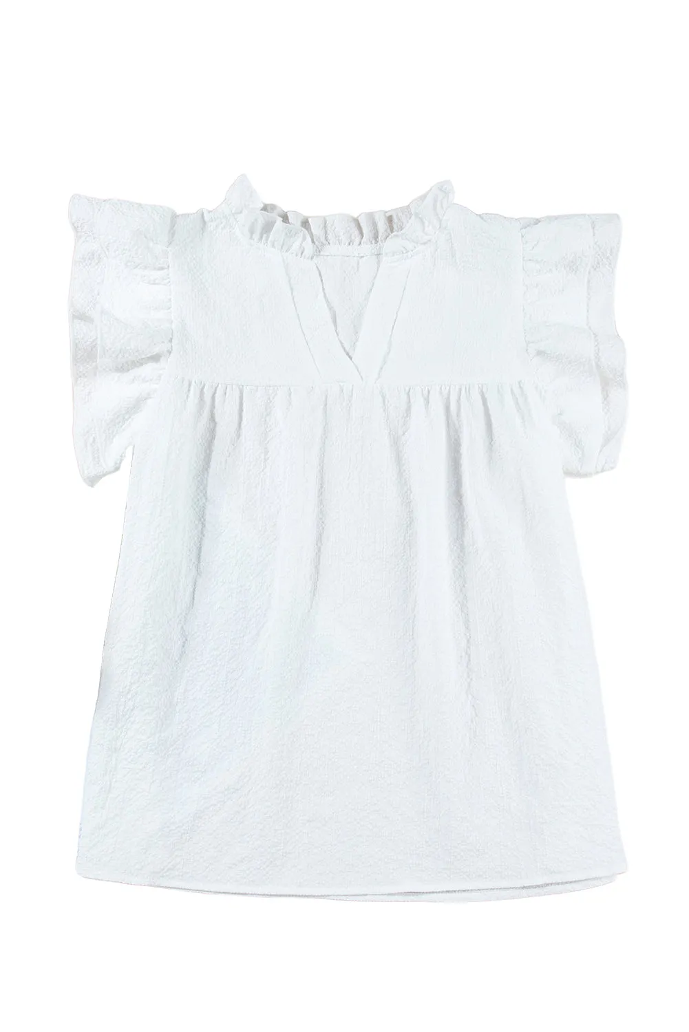 White Basic Textured Tiered Ruffle Sleeve Blouse for Women