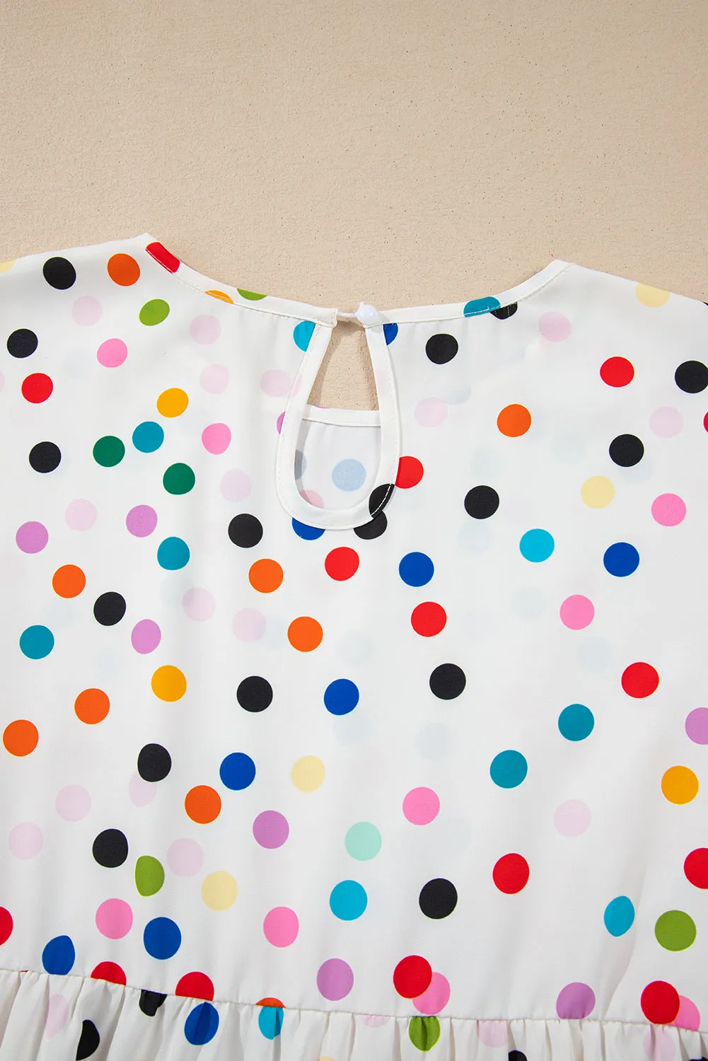 White Colorful Polka Dot Short Sleeve Tiered Ruffle Babydoll Blouse