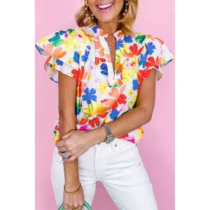 White Floral Bouquet Flutter Top