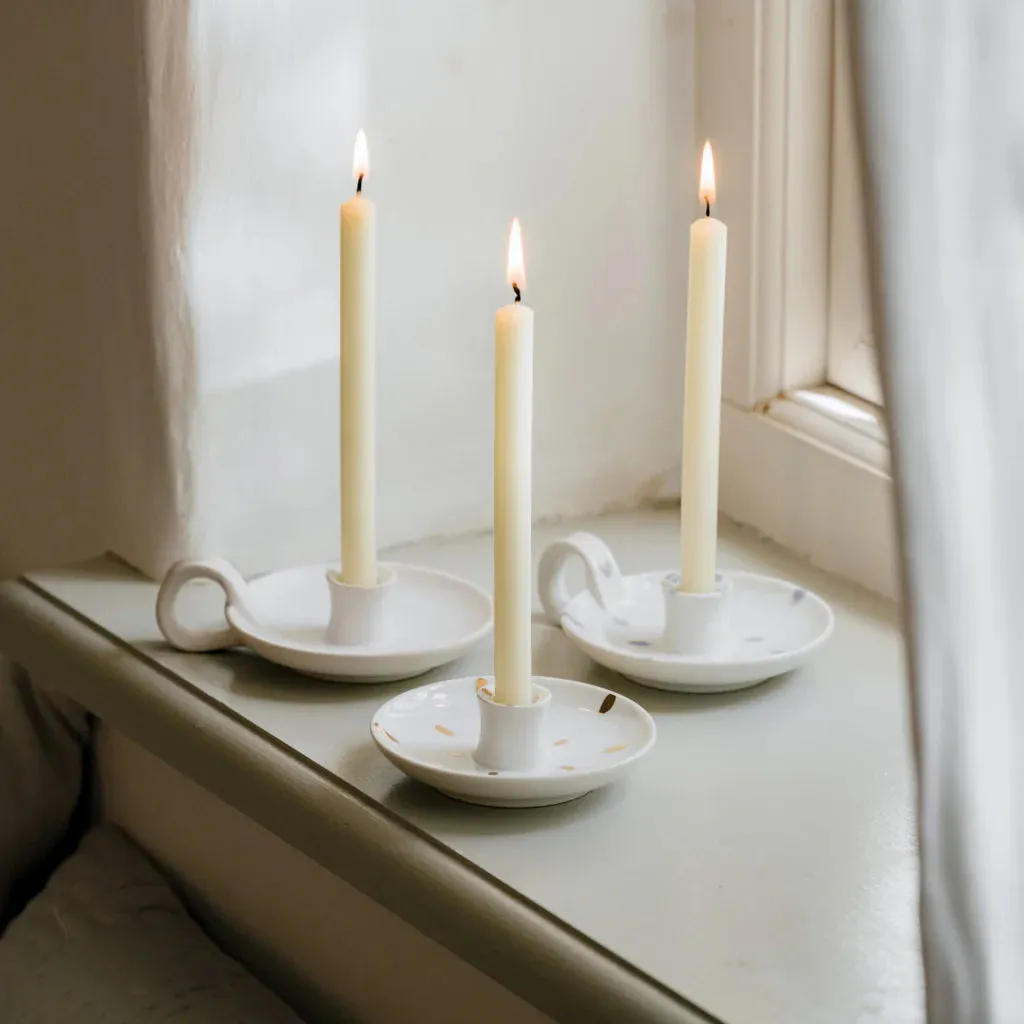 White Speckle, 1/2" Candle Holder with Handle