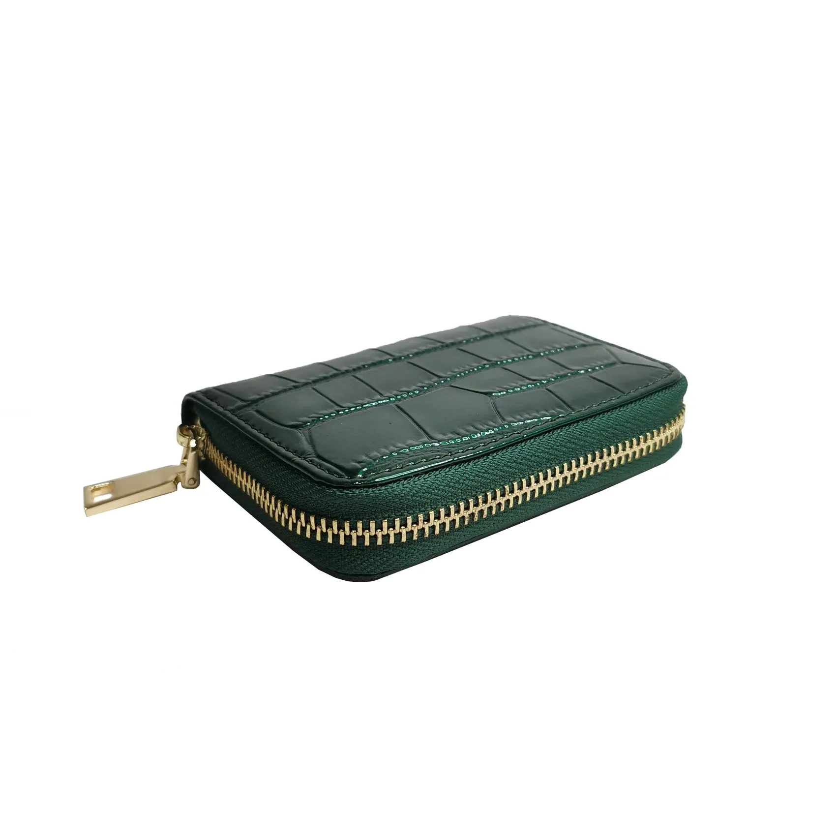 Women's genuine cowhide leather card holder in glossy crocodile print