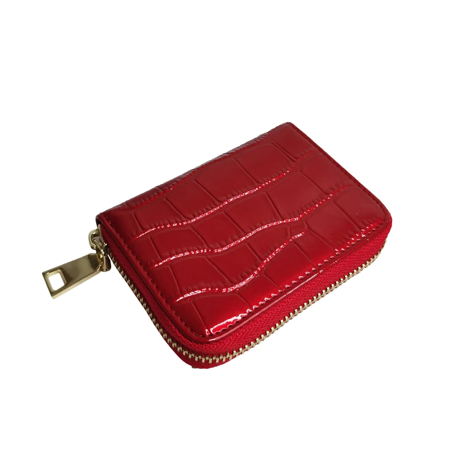 Women's genuine cowhide leather card holder in glossy crocodile print