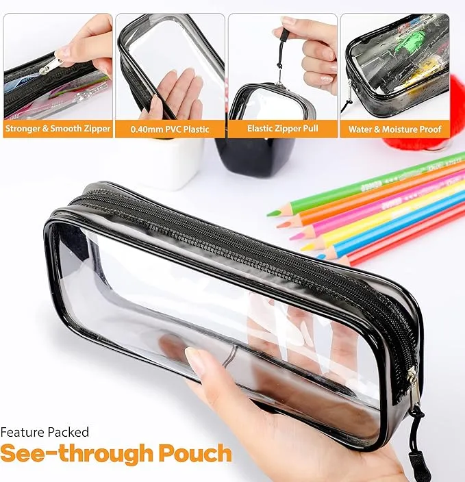 Zamasha Clear Pencil Case Black | 22x4x9 cm Stylish, Practical and Transparent Pencil Case | Versatile Storage for Stationery, Toiletries, Makeup, Travel & Office Supplies