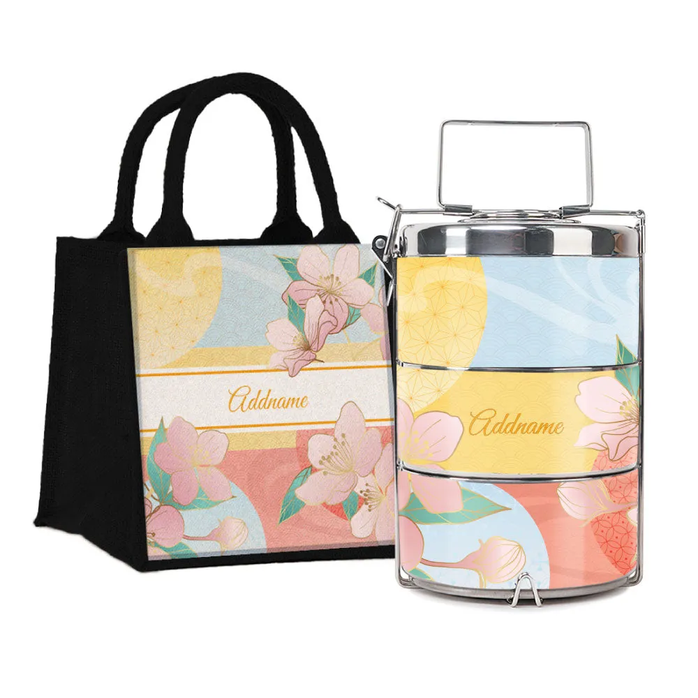 Zen Blossom Oriental Series 3-Tier Premium Medium 13.5cm Tiffin Carrier [FREE Custom Add Name]